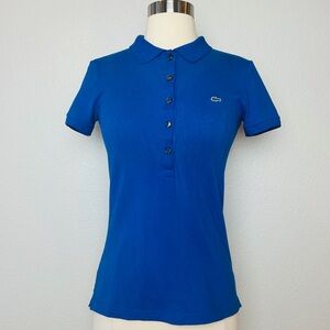 Vintage Lacoste Polo Shirt Top Womens 36/XS Nautical Blue Croc Logo Stretch